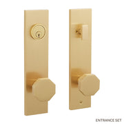 Signature Hardware SH552133SB EH.SSQTB.3075.10.L/R.SBS-NB-N - Contemporary Geometric Knob w/spring assistance Solid Brass Entrance Door Set ?- No Backset - Satin Brass