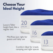 King Koil Luxury Queen Air Mattress, Built-In High-Speed Pump, Integrated Pillow, 20 Inch Double High, Waterproof, Portable, KK20C5BU29510