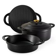 Tramontina 80131/519DS 4-Piece Stackable Enamel Cast Iron Cookware Set Black with Gold