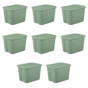 Sterilite 1638LABB2 Large Storage Bin, 18 Gallon Durable Plastic Storage Tote with Snap-On Lid , Green Sage, 8 Pack