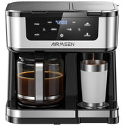 AIRMSEN HR-CM307U 12-Cup Drip Coffee Maker with K Cup Combo, Programmable Coffee Machine with 1-4 Cup Setting, Single Serve