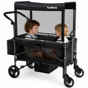 TouHeart 2 Seater Wagon Stroller with Adjustable UPF 50+ Canopy, All-Terrain EVA Wheels, Folding Design, Gray, JML003