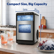 EKOJUCE Nugget Ice Maker Countertop, 44 Lb Daily Output, Soft Chewable Sonic-Style Pebble Ice, One-Touch Self-Cleaning, Stainless Steel Silver, 1.8L Water Tank, IM017-NSI