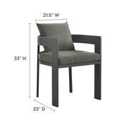 Modway Tahoe Outdoor Dining Chair, Powder-Coated Aluminum Frame, Weather-Resistant Gray Charcoal Cushions, Removable Foam Padding, Open Curved Back, 23 in, EEI-7053GRYCHA