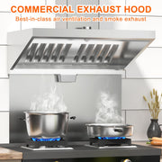 HAN'KITCHEN'LON'S Commercial Exhaust Hood, 4ft Stainless Steel, Removable Grease Filters, Grease Cup, LED Hood Light, NSF Certified, MFS04