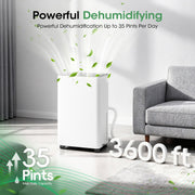 Nepsam Dehumidifier 35 Pint with WiFi Smart Control, Portable Quiet Unit, Real-Time Humidity Display, 24H Timer, Child Lock, Auto Defrost, Continuous Drainage T-DH25-1052-30WT
