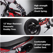 Track 7 24V Electric Dirt Bike 250W Ride on Motorcycle with Twist Grip Throttle, Hand-Operated Dual Brakes, Speed Up to 10 MPH, for Age 8-12, Red