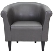 Foxhill Faux Leather Bucket Accent Chair, Deep Padded Seat, Wraparound Backrest, Carbon Gray, Wood and Metal Frame