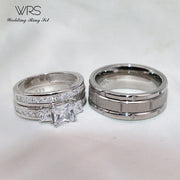 WRS WEDDING RING SET His and Hers Couples, Women Diamond Sterling Silver, Size: Women 9 and Men 8 - Durable
