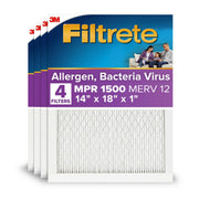 3M 2048-4 Filtrete Furnace Air Filter, 14x18x1, MPR 1500, MERV 12, Allergen Bacteria Virus Protection, 4 Pack