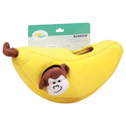 Zippypaws Monkey Banana Interactive Burrow Plush Dog Toy with 3 Squeaky Monkeys and 3 Extra Refills, Small Size for Small and Medium Breeds, ZP229