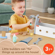Fisher-Price HYG50 Wooden Tool Box with Toy Drill, 9-Piece Pretend Play Set for Ages 3+