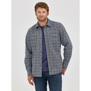 Wrangler Retro Premium Men's Long Sleeve Western Snap Plaid Shirt, Blue, 1123