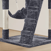 Alden Design 54 in Cat Tree with Hammock, Basket, Scratching Posts, Dark Gray Plush