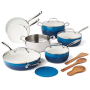 The Pioneer Woman PW5602800358168 Harlow 15-Piece Cookware Set Ceramic Non-Stick Pots and Pans Denim Blue