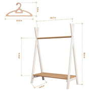 WoodandHearts AAJQ008 Teepee Stand, Montessori Clothes Rack for Toddlers, White and Natural Wood