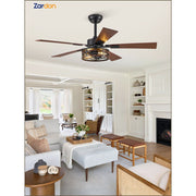 Zardon 48-Inch Ceiling Fan with Light, Industrial Farmhouse Style, Dual-Color Walnut Blades, 6-Speed Remote Control, Y24FSD0045-4801
