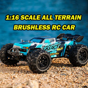 Flypear 1:16 Scale Fast RC Car, 80 KPH Brushless Motor, 4WD Off-Road Monster Truck, Blue, 2.4 GHz Remote Control, Dual Rechargeable Batteries, SG116MAX-2