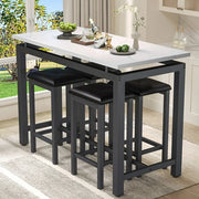 Segmart B946 Counter Height Table Set of 5, Breakfast Bar Table and Stool Set,White,Faux Marble Top