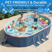 Liyufly Foldable Above Ground Kiddie Pool with Canopy Sunshade, Metal Steel Frame, Oval, 105in, Blue