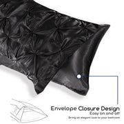 MR&HM Satin Comforter Set, 7 Pieces, Queen Size, Black, Pinch Pleat Design, Silky Soft Polyester Satin Bedding