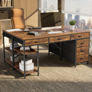 Amadwell 47 in Computer Desk with 6 Fabric Drawers, Reversible Shelves, Adjustable Middle Shelf, Rustic Brown and Black