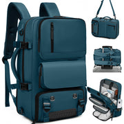 Gynky Large Travel Backpack with Shoe and Laptop Compartments, Waterproof, Airline Approved Carry-On, 5-in-1 Convertible, Blue