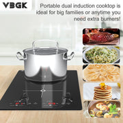 VBGK Double Induction Cooktop, 2000W, 2 Burner Electric Countertop Hot Plate, Touch Control, Timer, Child Lock, Black