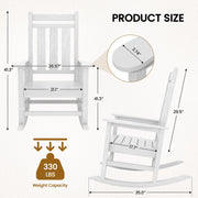 KINGYES Outdoor Rocking Chair Set of 2, HDPE All-Weather Patio Rockers, White, Oversized Design