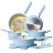 Carote A14318 14-Piece Ceramic Nonstick Cookware Set with Utensils, Induction Compatible, Sky Blue