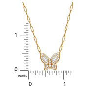 Brilliance Fine Jewelry S901266CZW-16.WM Women's Cubic Zirconia Yellow Gold Plated Sterling Silver Heart and Butterfly Necklace Set, 18