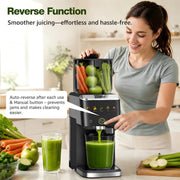 LifeImpree Masticating Juicer Machine, Touchscreen Cold Press, 5.4 in Wide Feed Chute, 5 Smart Modes, Stainless Steel Housing, Black, JS8303S