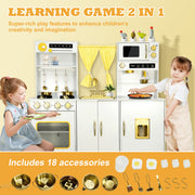 IYofe Wooden Pretend Play Kitchen Set, Extra-Large Interactive Toy with Realistic Sounds, Pull-Down Oven, Removable Sink, 18 Accessories, White