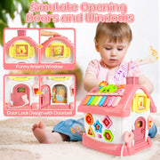 Hot Bee Montessori Baby Learning Toy, Multi-Activity Educational Cube with Shape Sorter, Gear Play, Music & Light, Sensory Development for Toddlers 6-18 Months