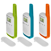 Motorola T110TP Solutions Two-Way Radio White W/Orange, Blue, Green Alkaline Three-Pack