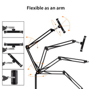 Hanru Tablet Floor Stand, Height Adjustable to 69 in, 360 Rotatable, Arm Stretchable Holder for 4 to 12.9 in Devices, Black