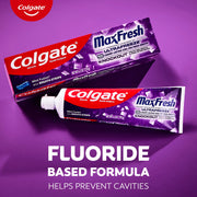 Colgate Max Fresh Knockout Mint Toothpaste, Enamel-Safe with Mini Breath Strips, Fluoride Cavity Protection, Whitening, 3 Pack 6.3 oz