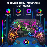 Zrzlmvp Switch Pro Controller, Wireless Video Game Controller with RGB Lighting, 1000mAh Rechargeable Battery, Turbo Function, Crackle Lightning Pattern, Black, S19
