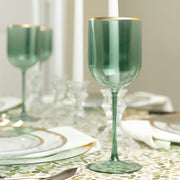 Plasticpro Green Plastic Wine Glasses with Gold Rim, 12 Oz, Set of 10, Durable Disposable Stemware