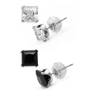 Brilliance Fine Jewelry 10k Gold Square Earrings with Black and White Simulated Diamonds, 2-Piece Set