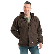Berne Heartland Washed Duck Zip-Off Hooded Coat for Men - Bark - 5XL