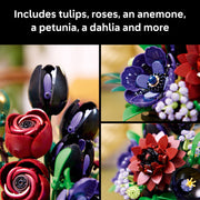 LEGO Botanicals Dark Flower Arrangement Building Set, 562 Pieces, Customizable Floral Display with Tulips, Roses, Dahlia, Anemone, Petunia, Blue Mistflower, Pimpernel, 11513