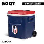 Igloo 60 QT Laguna Rolling Cooler with Cool Riser Technology and THERMECOOL Insulation, Red White and Blue, 35282