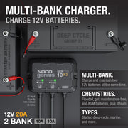 NOCO GENPRO10X2 Genius 2-Bank 20A (10A/Bank) 12V Onboard Battery Charger, Black