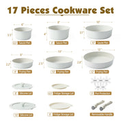 Sensarte SA-SET47-17PCS Nonstick Cookware Sets with Detachable Handles, 17 pcs White