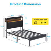 Casacomoda Twin Bed Frame with Upholstered Storage Headboard, RGB LED Lights, Charging Station, Heavy-Duty Metal Frame, Black