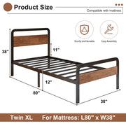 Lutown-Teen Twin XL Bed Frame, 12 Inch Metal Platform with Mahogany Wood Headboard and Footboard, Supports 1500 lb, No Box Spring Needed, Easy Assembly