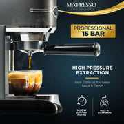 Mixpresso 119619 Automatic Espresso Machine with Milk Frother 15-Bar, 37-Oz Coffee Maker, Titanium