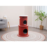 Vibrant Life 3-Level 32.3 in High Dynamic Hideaway Cat Condo with Sisal Scratching Mat, Removable Soft Pads, Teaser Toys, Red