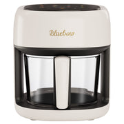 Bluebow 5 Quart Air Fryer with 360 Degree Viewing Glass Pot, 8-in-1 Digital Touchscreen, Less Oil, 1350W (White)